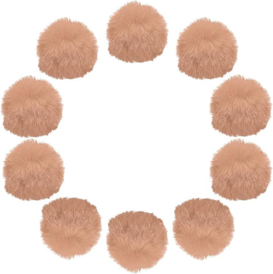 uxcell 2.8 Inch Faux Fur Pom Pom Balls, 10 Pcs Khaki Fluffy Soft Faux Fur Pom Poms for Hats with Elastic Loop for DIY Knitting Hats Keychain Scarves Gloves Bags Shoes Accessories
