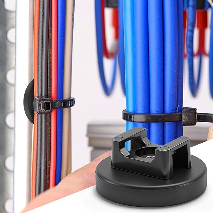 20Pcs Magnetic Zip Tie Mounts, Multipurpose Cable Zip Tie Mounts Magnetism Wire Clamps Holders Organizer Management Clips Electrical Supplies for Home Marine Electrical Office Wiring, Black (36mm)