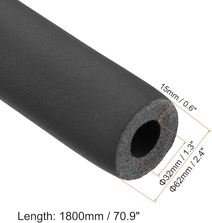 PATIKIL 70.9" L x 1-1/4"ID x 0.6" T Pipe Insulation Foam Tube, Water Pipe Insulation Tubing Heat Preservation for Plumbing Water AC Pipe Sprinkler Spigot, Black