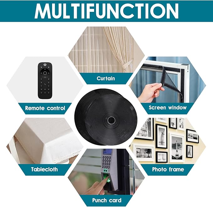 3/4 Inch x 82 Feet Black Heavy Duty Hook and Loop Tape, Double Sided, Picture Hanging, TV Accessories, Wall Adhesive
