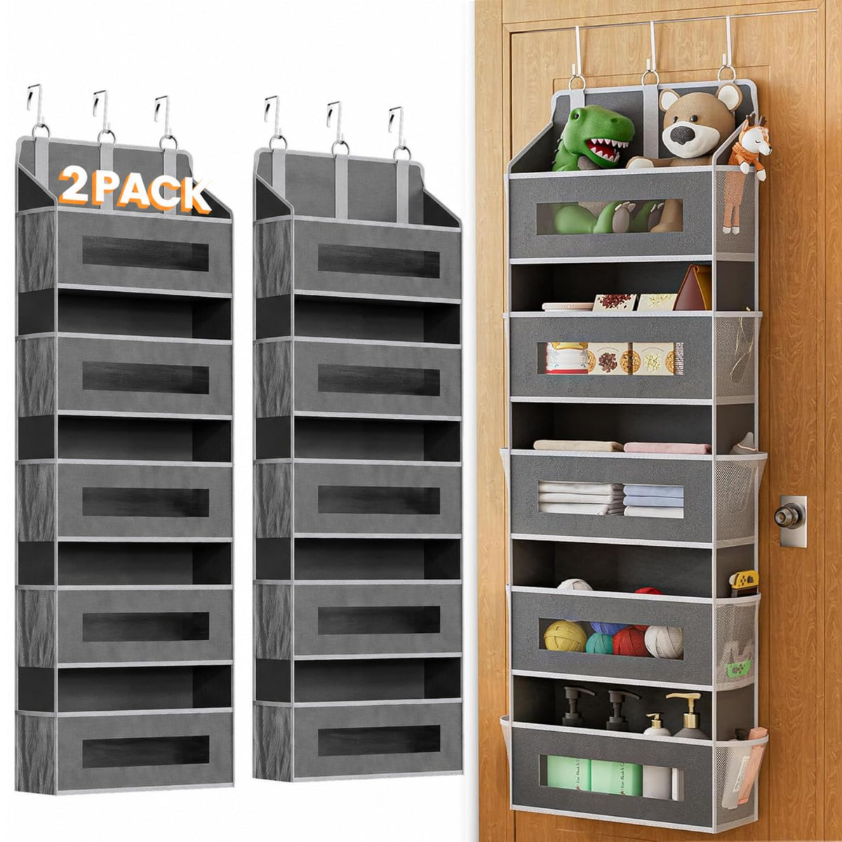 2 Pack 5 Tier Over the Door Organizer for Bathroom, Bedroom - Image 1