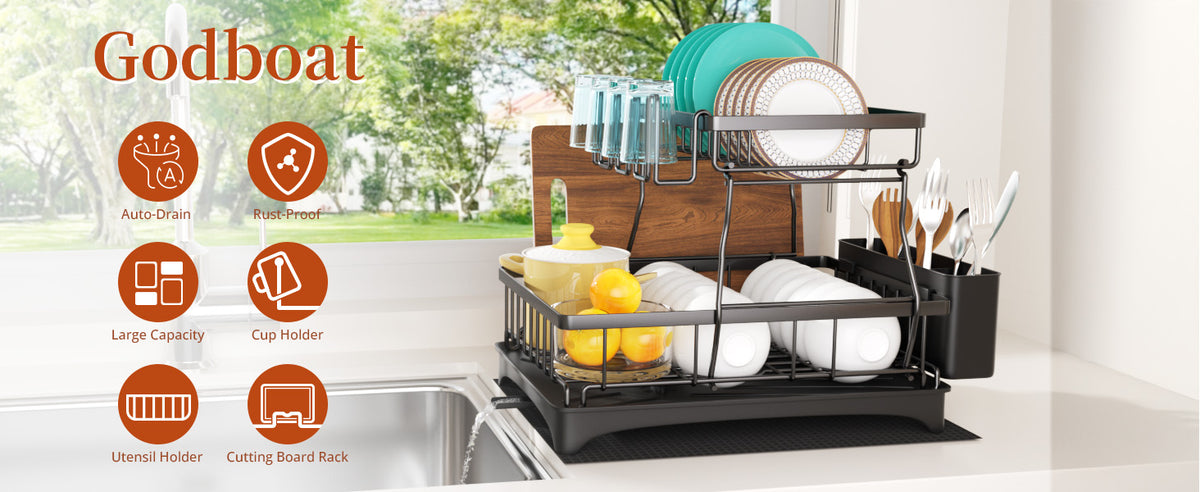 Godboat 2-Tier Dish Drying Rack - Dish Rack with Auto - Image 8