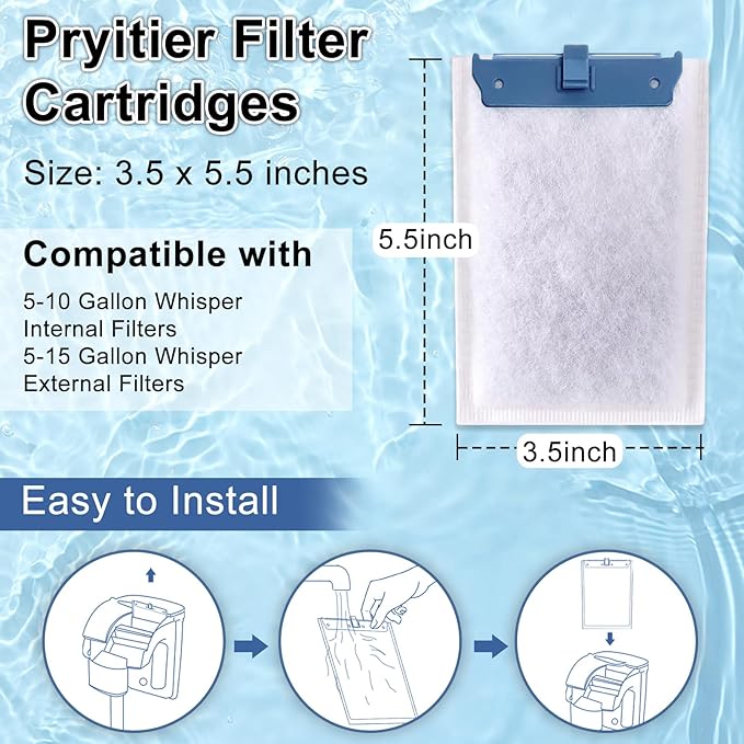 Filter Cartridge Compatible with Whisper Bio-Bag Filters 10i/IQ10/PF10, Medium Replacement Filter Cartridges for Aquariums Compatible with ReptoFilte 20 gallons (90 GPH) (9 Pack Medium)