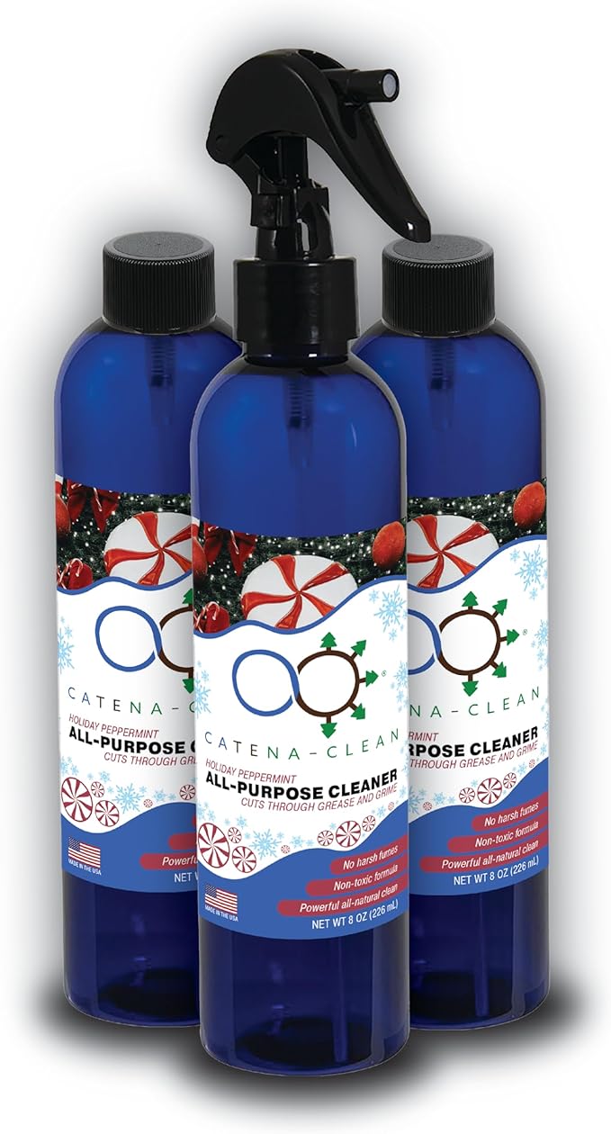 All Natural Holiday Peppermint Bathroom Spray Cleaner (Pack of 3) – Refreshing, Long Lasting, All Purpose Surface Cleaner for Toilet, Shower, Tub, Tile & Sink – Descaler & Soap Scum Remover, 8 fl. oz