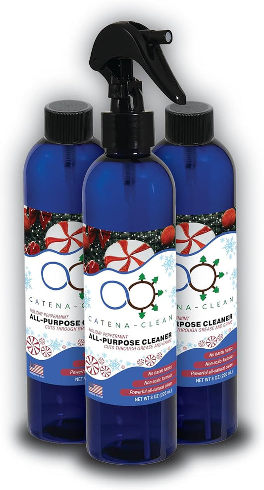 All Natural Holiday Peppermint Bathroom Spray Cleaner (Pack of 3) – Refreshing, Long Lasting, All Purpose Surface Cleaner for Toilet, Shower, Tub, Tile & Sink – Descaler & Soap Scum Remover, 8 fl. oz