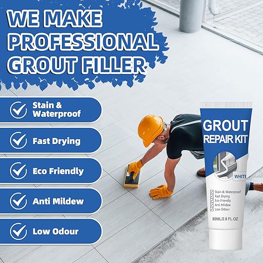Tile Grout Repair Kit, 2 Pack White Grout Filler, Fast Drying and Waterproof Tile Grout Repair for Bathroom Shower Kitchen, Restore & Renew Tile Joints Line