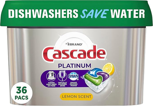 Cascade Platinum ActionPacs, Dishwasher Detergent Pods, Lemon, 36 count (Packaging May Vary)