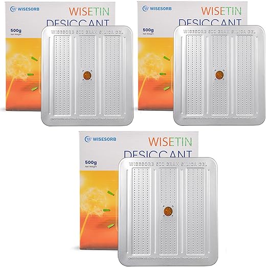 3 Packs 500 Gram Desiccant Canisters, Indicating & Rechargeable Gun Safe Dehumidifier, Portable Desiccant Canister, Silica Gel Moisture Absorber for Storage