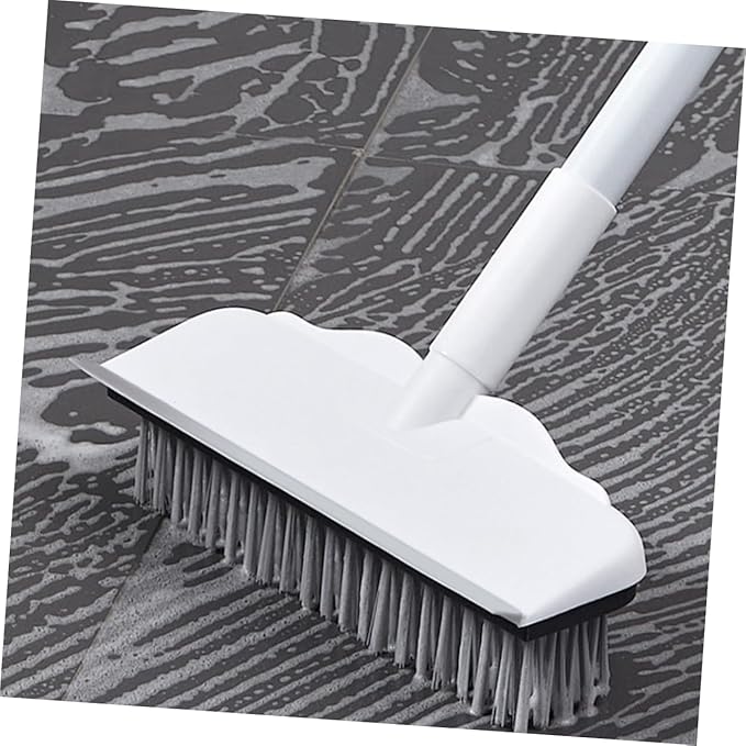 Multi-Surface Floor Scrubber Brush Stainless Steel Handle Bathroom Floor Brush Squeegee for Dry Wet Cleaning