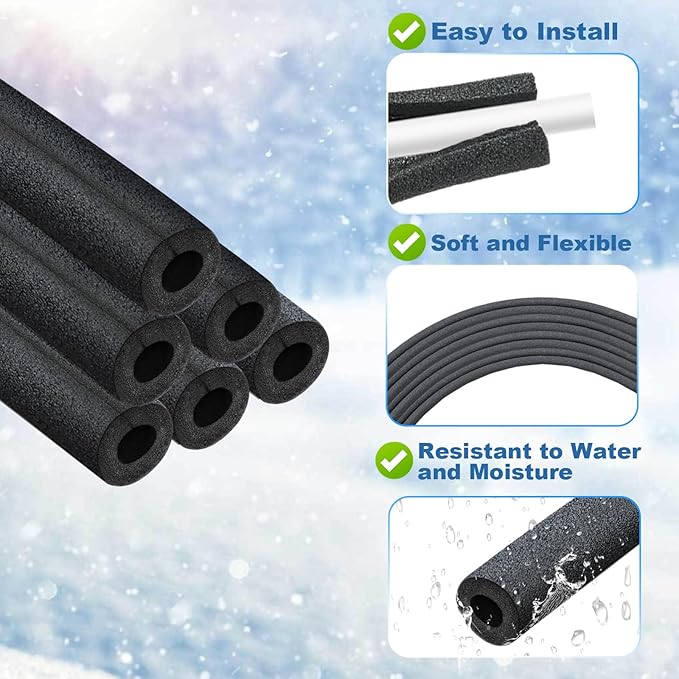 Insulating Foam Pipe Covers, Outdoor Water Pipe Insulation Water Pipe Freeze Protection,Foam Tube Suitable for Outdoor and Indoor Water Pipe Pipeline(12 Pcs,1/2 Inch)