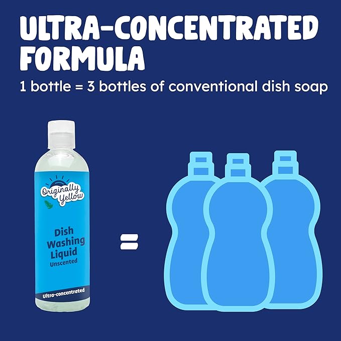 Originally Yellow USA Made Unscented Natural Dish Soap | Hypoallergenic Soap Great For Sensitive Skin as well as Pet & Baby Safe | Bulk 3 Pack