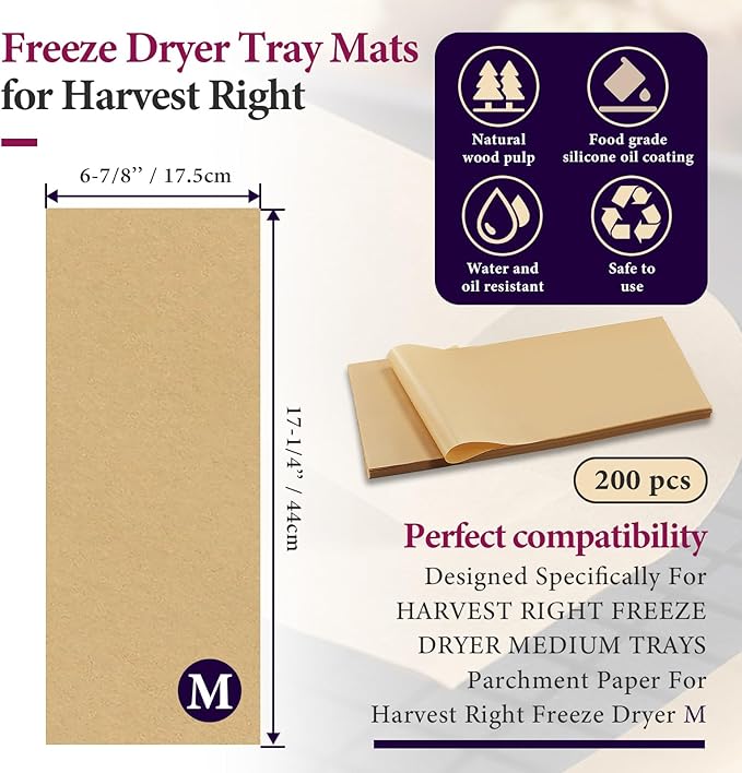 200 Packs Parchment Paper Sheets for Harvest Right Freeze Dryer - Harvest Right Freeze Dryer Accessories for Medium Trays, Parchment Sheets, Freeze Dryer Tray Mats for Harvest Right(17" x 6.8")