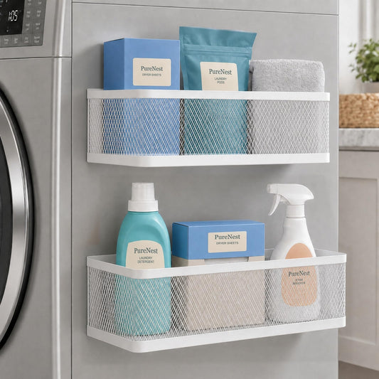 2 Pack Magnetic Shelves for Washer and Dryer, White Metal Baskets - Image 1