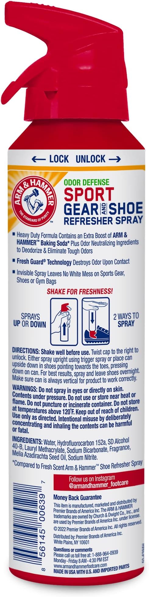 Arm & Hammer™ Sport Gear & Shoe Refresher Spray, Heavy Duty Odor Defense for Sports Gear and Footwear, Deodorizer for Gym Bags, Boxing Gloves, Hockey Equipment, and Football Pads (6.7 oz)