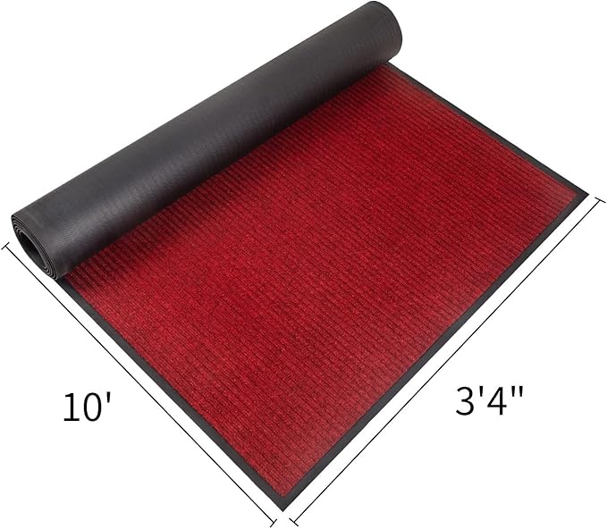 TANYOYO 3' X 10' Commercial Grade Door Floor Mat Brush Step Entrance Mat Vinyl Backed Utility Doormat Heavy Duty Floor Rugs Commercial Outdoor Carpet Indoor Outdoor Entrance Mat， red
