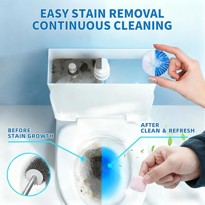48PACK Toilet Cleaning Tablets Set - 16 Effervescent Toilet Bowl Cleaners Tablets + 32 White Blue Toilet Tank Tablets, Double-Action Formula for Stain, Water Deposit Removal