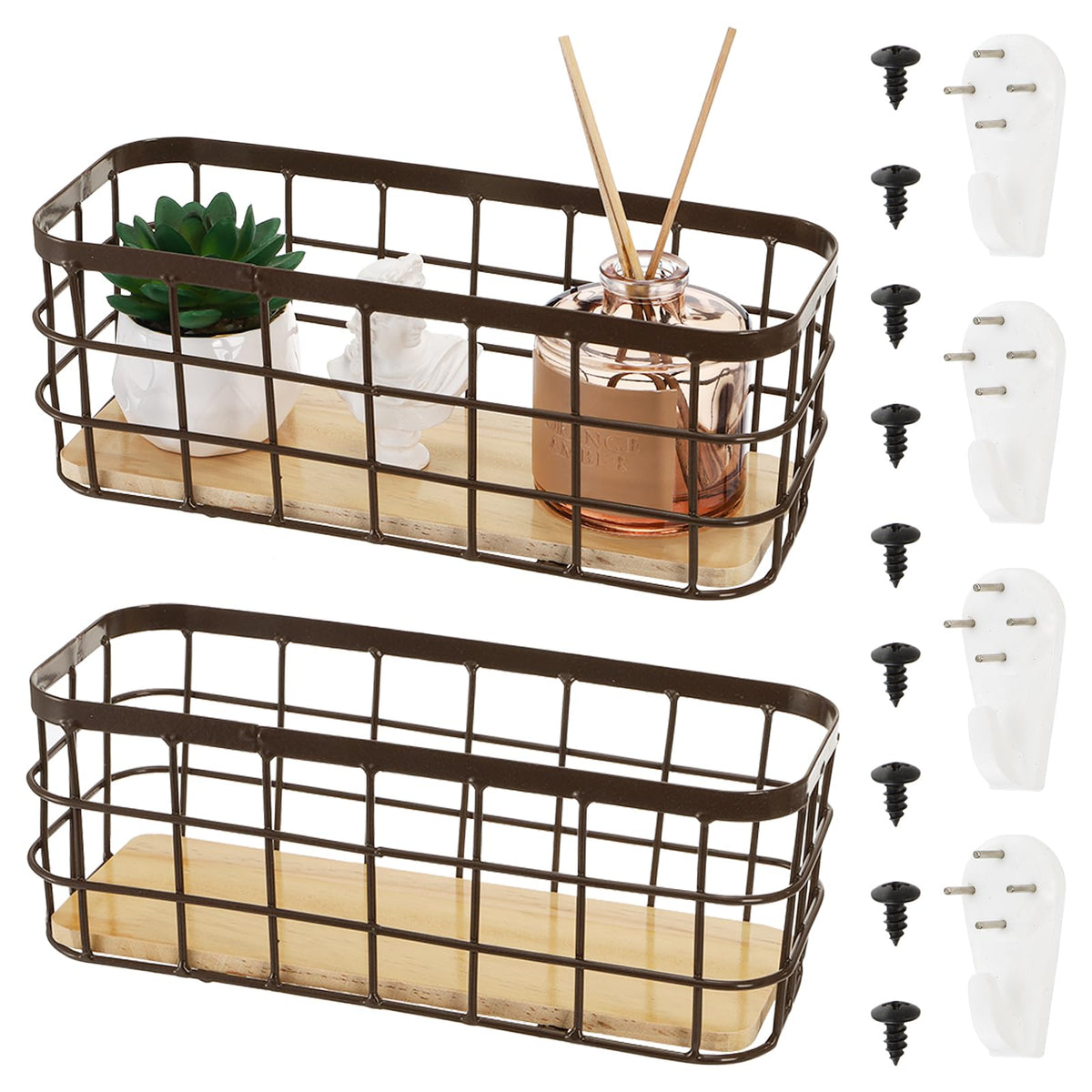 Dicunoy Set of 2 Small Wire Baskets, Narrow Rustic Storage Bin - Image 1