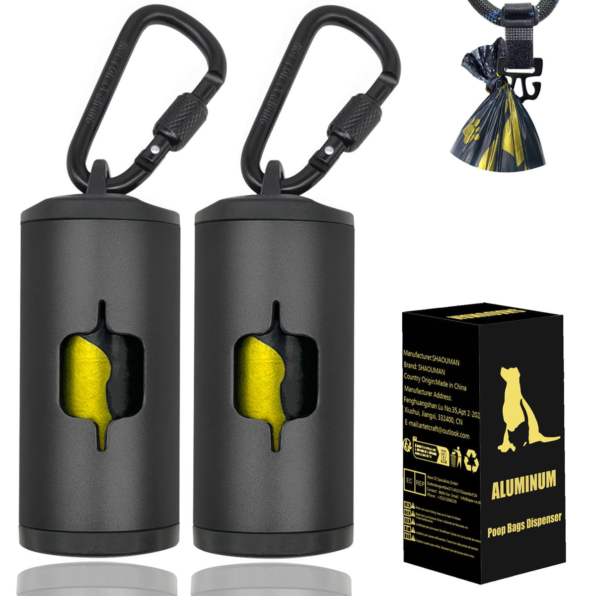 Metal Dog Poop Bag Holder 2-Pack w/Leash Clip|Durable | Pet Essentials - Image 1