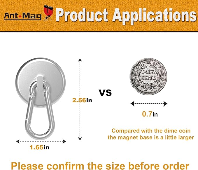 Ant Mag Magnet Hooks 160LBS with Suctions Heavy Duty Neodymium Magnet with Swivel Carabiner Snap Hook for Indoor/Outdoor Hanging Bag Kitchen Garage Cruise Ship (4 Pack)