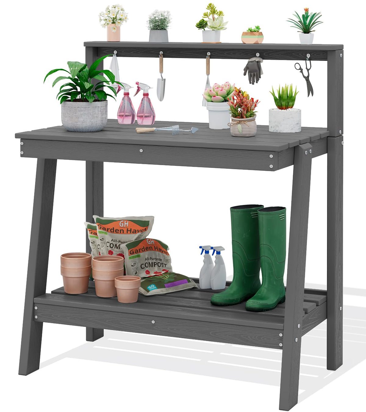 SERWALL 3-Tier Outdoor Potting Bench with Storage,Gardening Table - Image 1