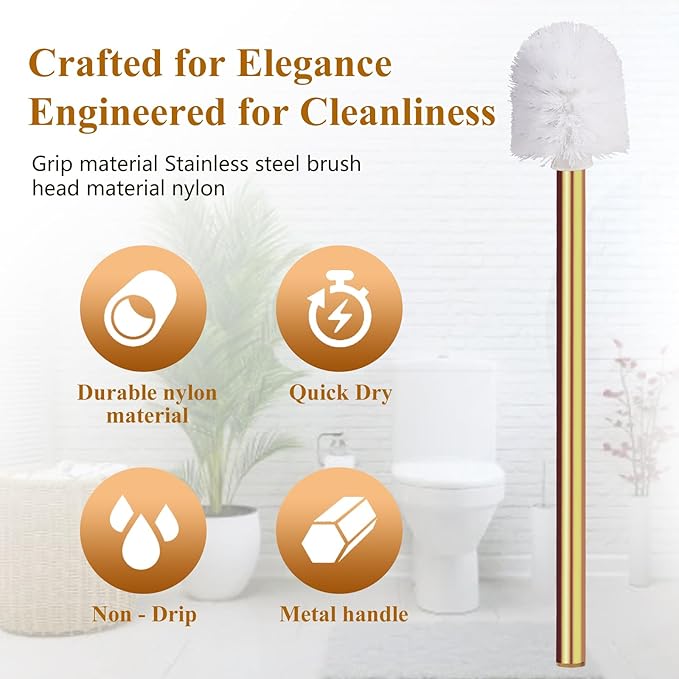 Gold Toilet Brush Replacement Brushes Only, Bring 3 ø 7.5 Cm White Toilet Brush Replacement Head Screw On, Toilet Cleaner Brush, Gold Bathroom Accessories for Bathroom Toilet Bathtub Clean (35cm)