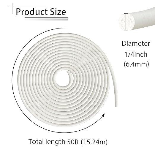 Backer Rod 1/4 Inch, 50' EPDM Rubber Caulk Saver Backer Rod Foam Strip Rope Seal for Concrete Joints, Wall Cracks, Driveway and Joint Fillers(White, 50')