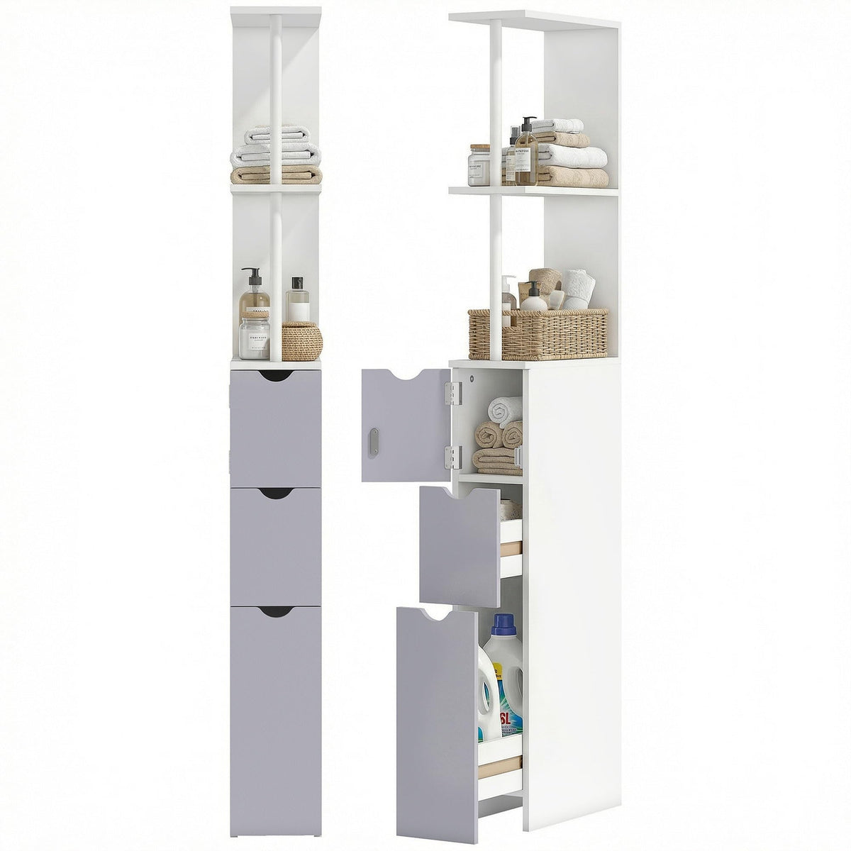 HOMCOM 54" Tall Bathroom Storage Cabinet, Freestanding - Image 1