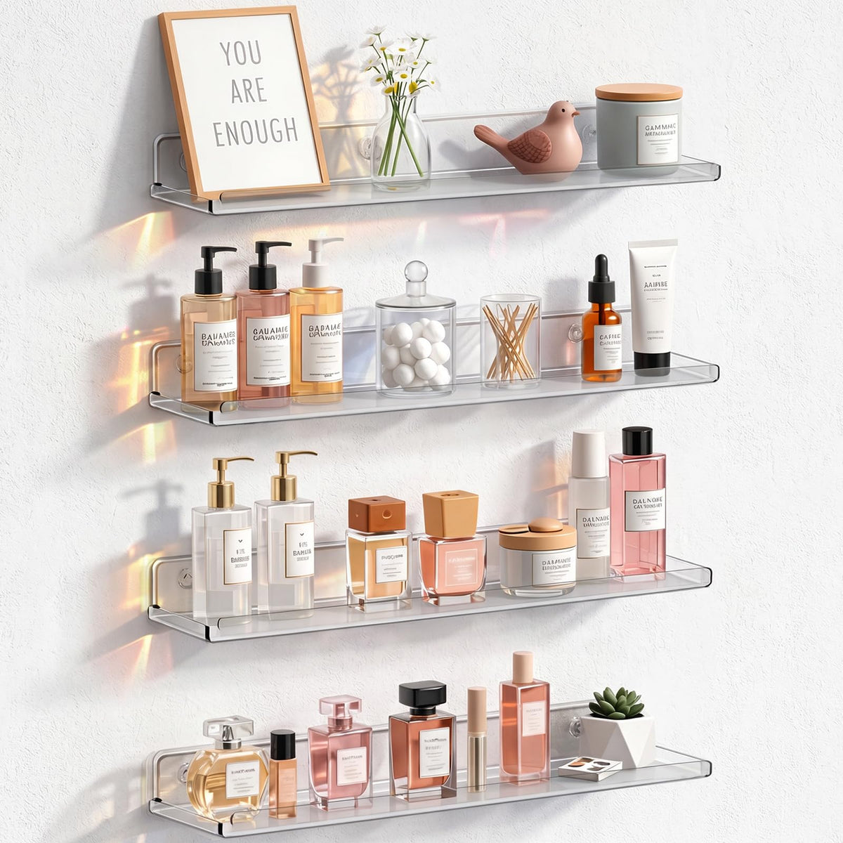 Lifewit Acrylic Floating Shelves for Bathroom 14" Clear, 4 Pack - Image 1