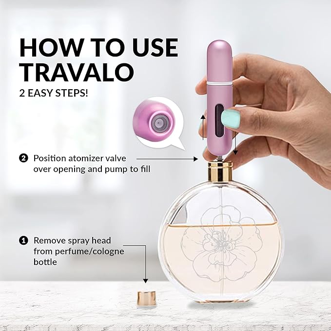 Travalo LUX Perfume Atomizer - Leak-Proof and TSA Approved for Air Travel - Reusable Airtight Easy Fill Mini Pump Sprayer - Lightweight Portable - Brushed Polished Metal Alloy Outer Shell - Black
