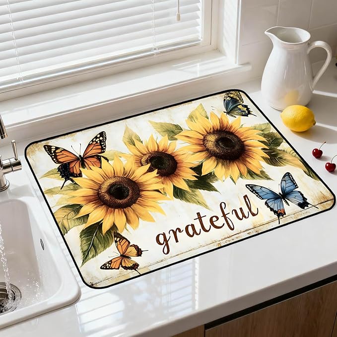 Glass Stove Top Covers for Electric Stove, Heat Resistant Counter Protector Mat, Non Slip Waterproof Surface Cover for Kitchen Counter and Cooktop (Sunflower Blessed, 28"L x 20"W)