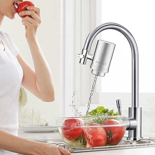 Water Filter for Sink Faucet, 304 Stainless Steel Tap Water Purifier for Kitchen Sink, Reduces 99.99% Lead, Chlorine, Heavy Metals, Bad Taste & Odor for Skin Care(2 Filters Included)