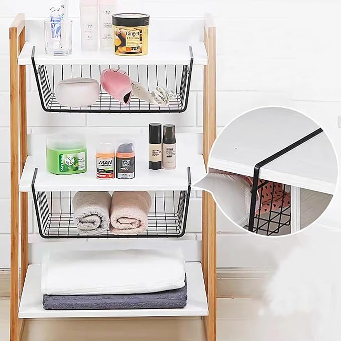 8 PACK Hanging Under Shelf Storage Basket Kitchen Cabinet Organizer Storage, Slides Under Wire Shelves for Counter Pantry Desk Bookshelf,Black