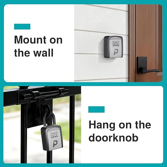 Puroma Key Lock Box, Lockbox for Keys Outdoor Combination Security Lockbox Outside Portable Storage Safe Box for Realtor and Rental, Home Office Apartment Door Handle House Key