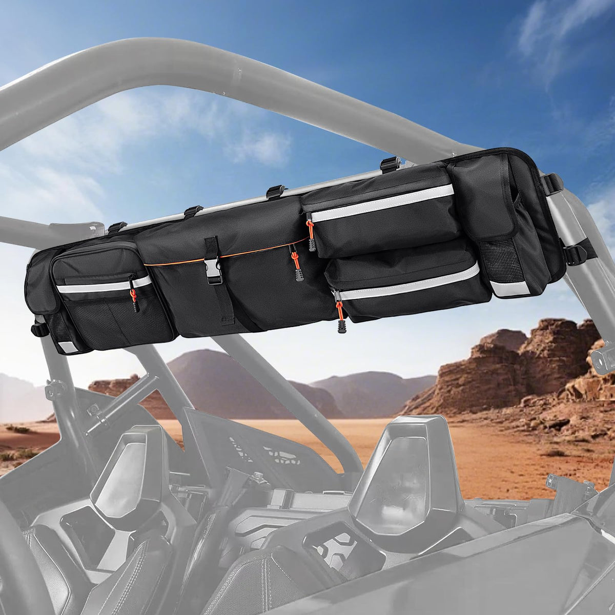 UTV Roll Cage Organizer, Upgrade Cargo Rear Storage Bag - Image 1