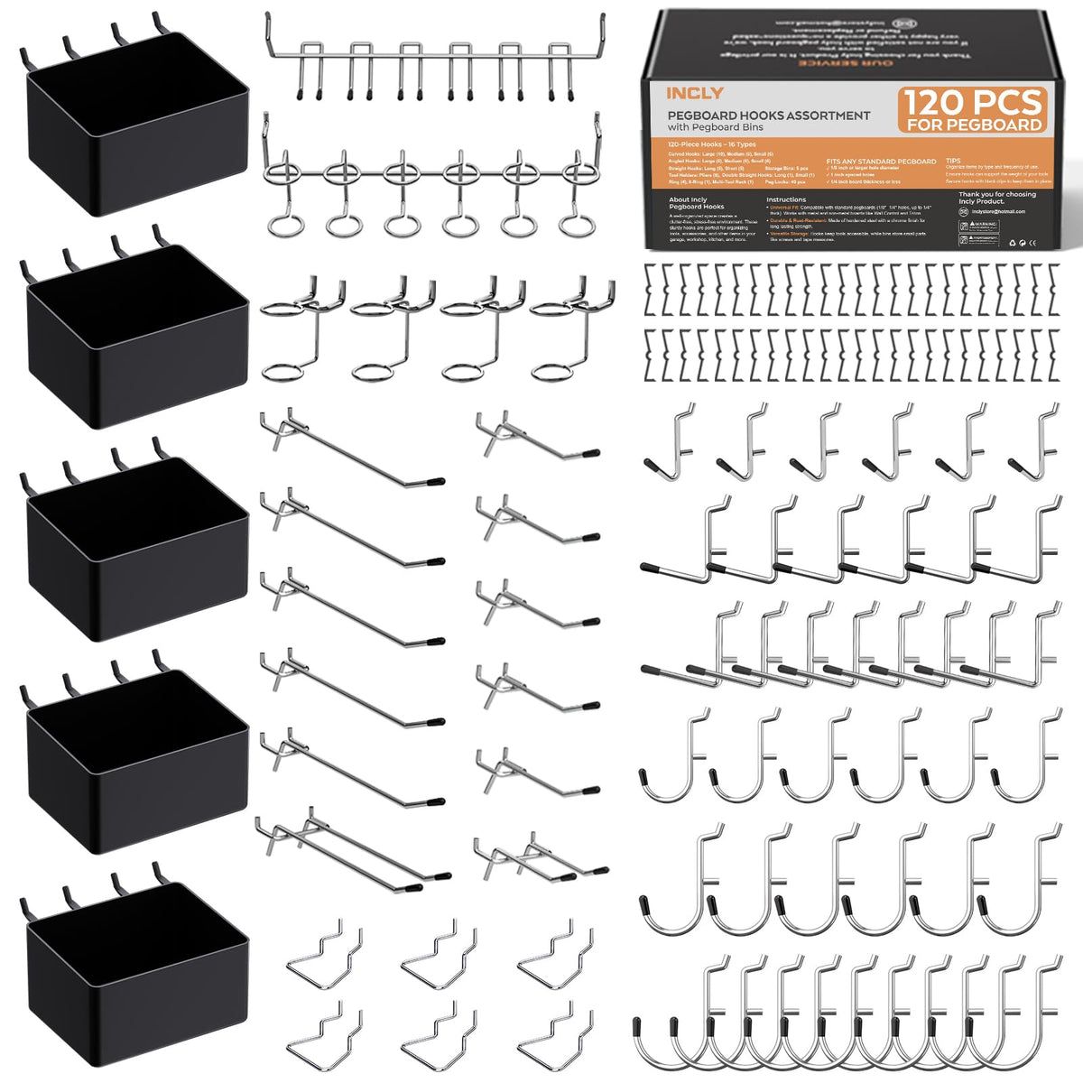 INCLY 120PCS Pegboard Accessories Organizer Kit with Peg - Image 1