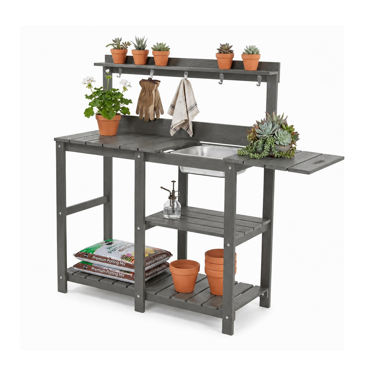 Weather-Resistant Outdoor Potting Bench Table - HDPE Top - Image 1