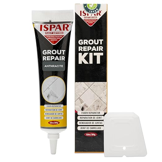 Grout Repair Kit – Anthracite Tile Grout Filler 8.8 oz, Ready Mixed, Fast-Drying Tile Adhesive for Bathroom, Shower & Floor Tiles – Includes Spatula
