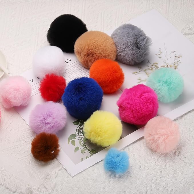 uxcell 2 Inch Faux Fur Pom Pom Balls, 10 Pcs White Fluffy Soft Faux Fur Pom Poms for Hats with Elastic Loop for DIY Knitting Hats Keychain Scarves Gloves Bags Shoes Accessories