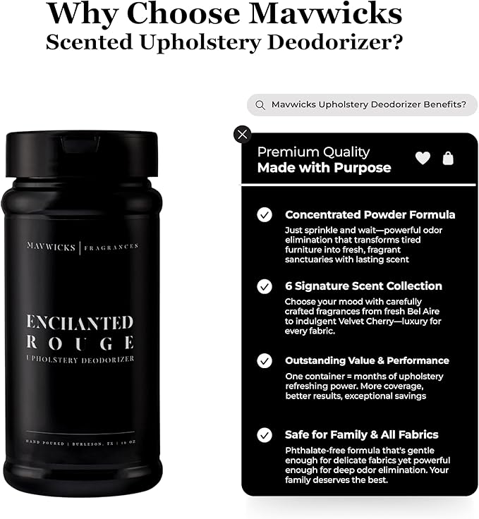 Fragrances - Upholstery Deodorizer (Enchanted Rouge) 16 Oz - Rug, Couch & Carpet Deodorizer - Vacuuming Powder, Pet Safe Carpet Freshener Powder - Odor Eliminator for Home