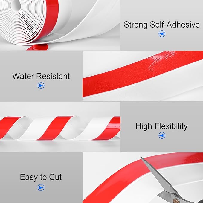 ToLanbbt Weather Stripping Silicone Door Seal Strip 2 in x 40 ft Door Draft Stopper Self Adhesive Door Draft Tape, Side & Bottom Gaps Insulation Strip for Glass Shower Door Sliding Door Window, White