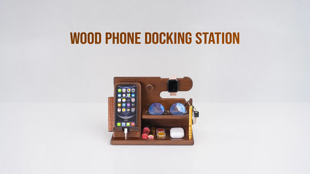 TESLYAR Wood Phone Docking Station for Men - Desk or Nightstand - Image 8