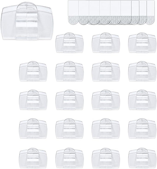 20 Large Clear Plastic Clips with Adhesive Strips, Damage-Free Wall Hooks for Hanging, Removable Cable Clips for Electrical Cables