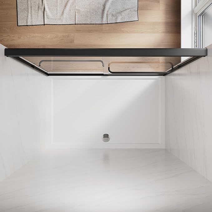 SUNNY SHOWER Double Sliding Glass Door 60" W x 72" H Shower Door 1/4" Tempered Glass Sliding Door Semi-Frameless Shower Glass Enclosure Bypass Walk in Shower Cabin, Matte Black