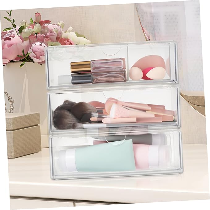 3pcs Acrylic Makeup Organizer Storage Box Lid Lipstick Holder Vanity Desk Small Compartment Ball