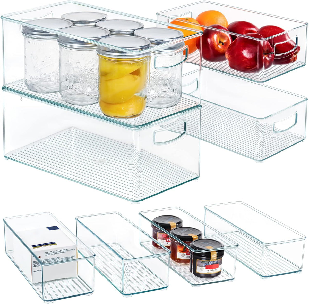 8 PACK Stackable Pantry Organizer Bins (3 Size) - Clear - Image 1