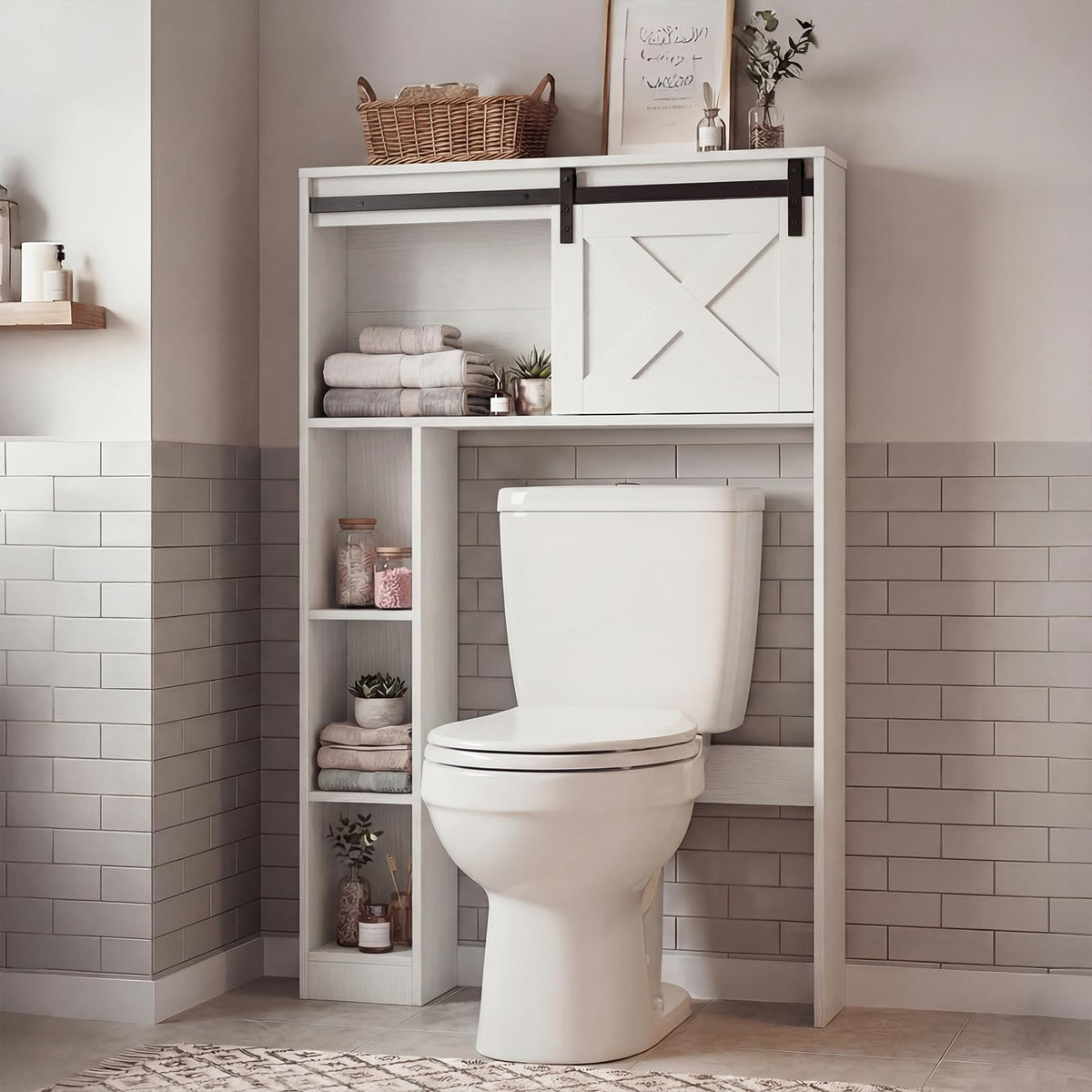 BECOMFORT Over the Toilet Storage Cabinet, Farmhouse Above - Image 1