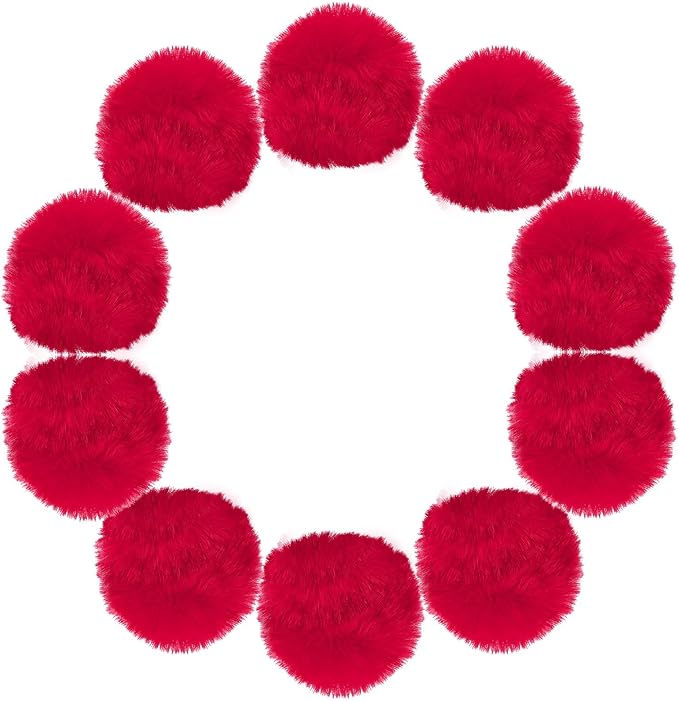 uxcell 3.5 Inch Faux Fur Pom Pom Balls, 10 Pcs Red Fluffy Soft Faux Fur Pom Poms for Hats with Elastic Loop for DIY Knitting Hats Keychain Scarves Gloves Bags Shoes Accessories