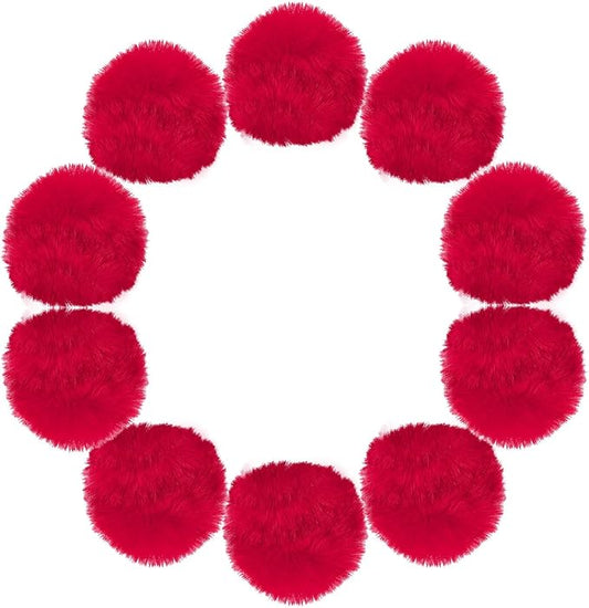 uxcell 3.5 Inch Faux Fur Pom Pom Balls, 10 Pcs Red Fluffy Soft Faux Fur Pom Poms for Hats with Elastic Loop for DIY Knitting Hats Keychain Scarves Gloves Bags Shoes Accessories