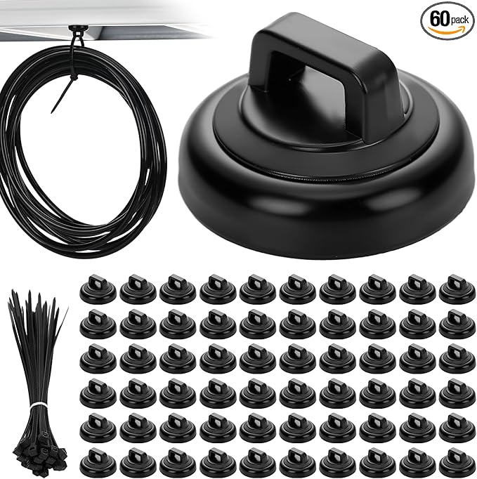 Leinuosen 60 Set Magnetic Zip Tie Mount and Nylon Cable Ties, 19 mm Multipurpose Wire Cable Holder Mount Wire Clips Management Electrical Organization Supplies (Black)
