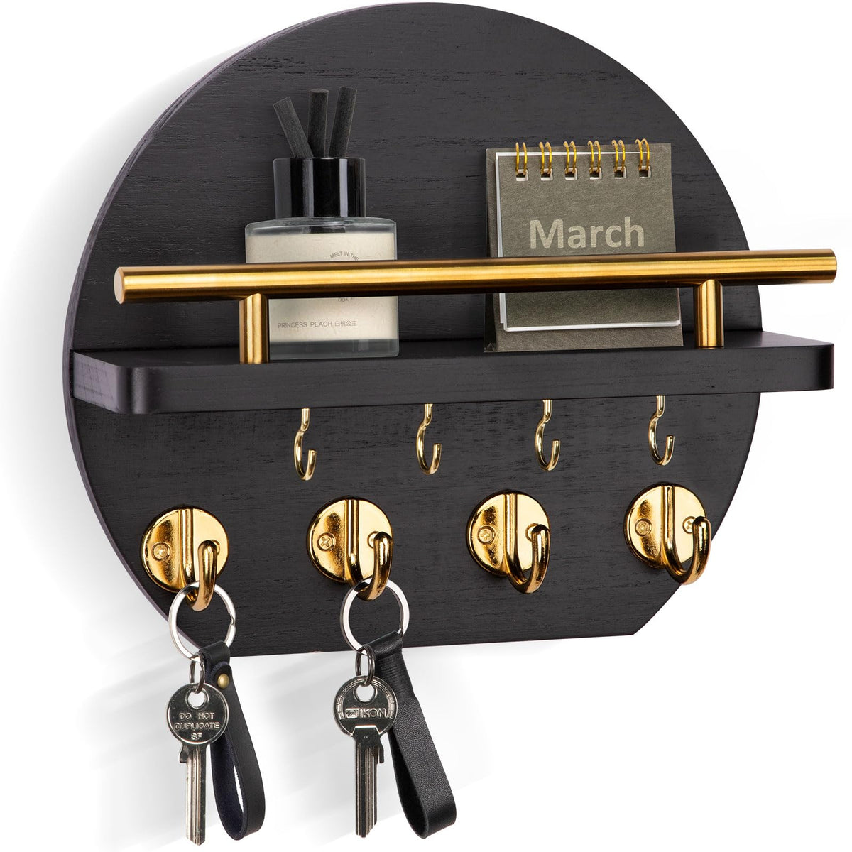 Nekon Key Holder for Wall, 9.8 Inch Round Wall Decor, Black - Image 1